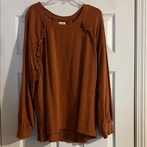 Wonderly Women's Long Sleeve Top in Rust with Ruffle Details